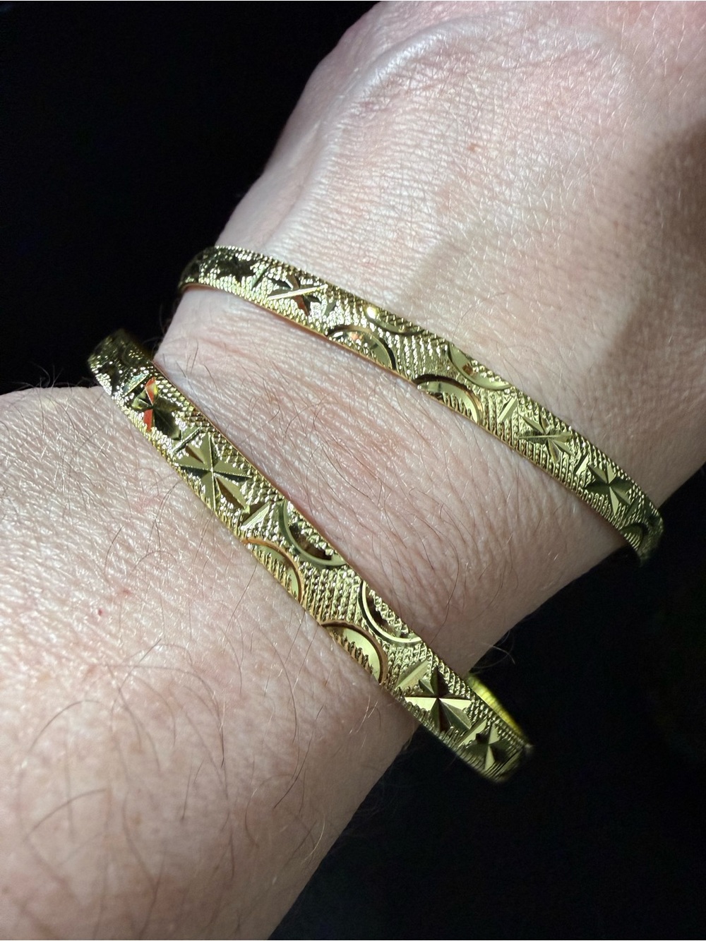 Gold Engraved Bangle Bracelets - Pair *NEW